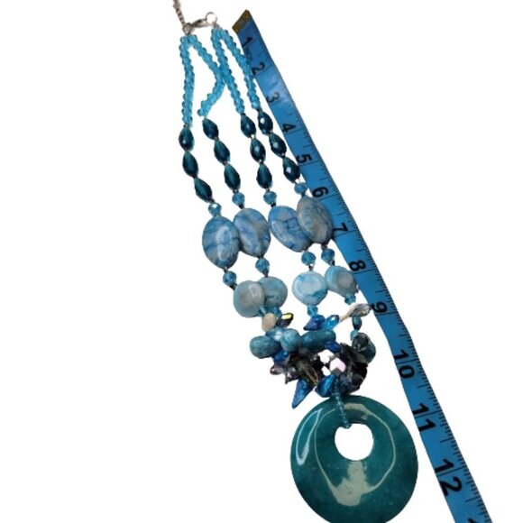 Chunky Blue Necklace Double Strand Beaded Necklace - Picture 2 of 13